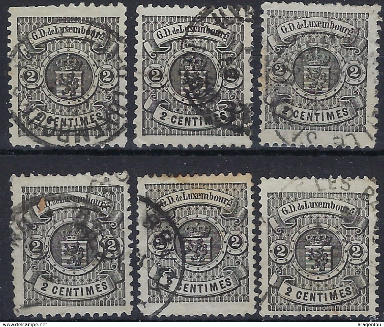 Luxembourg - Luxemburg - Timbres - 1880   Armoiries  6 X 2 C.   ° - 1859-1880 Wappen & Heraldik