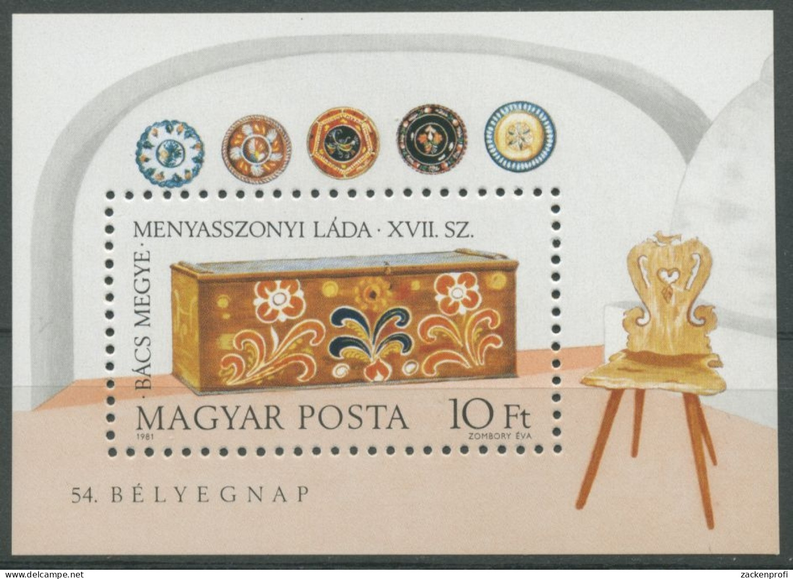 Ungarn 1981 Tag Der Briefmarke Truhen Block 151 A Postfrisch (C92582) - Blocks & Kleinbögen