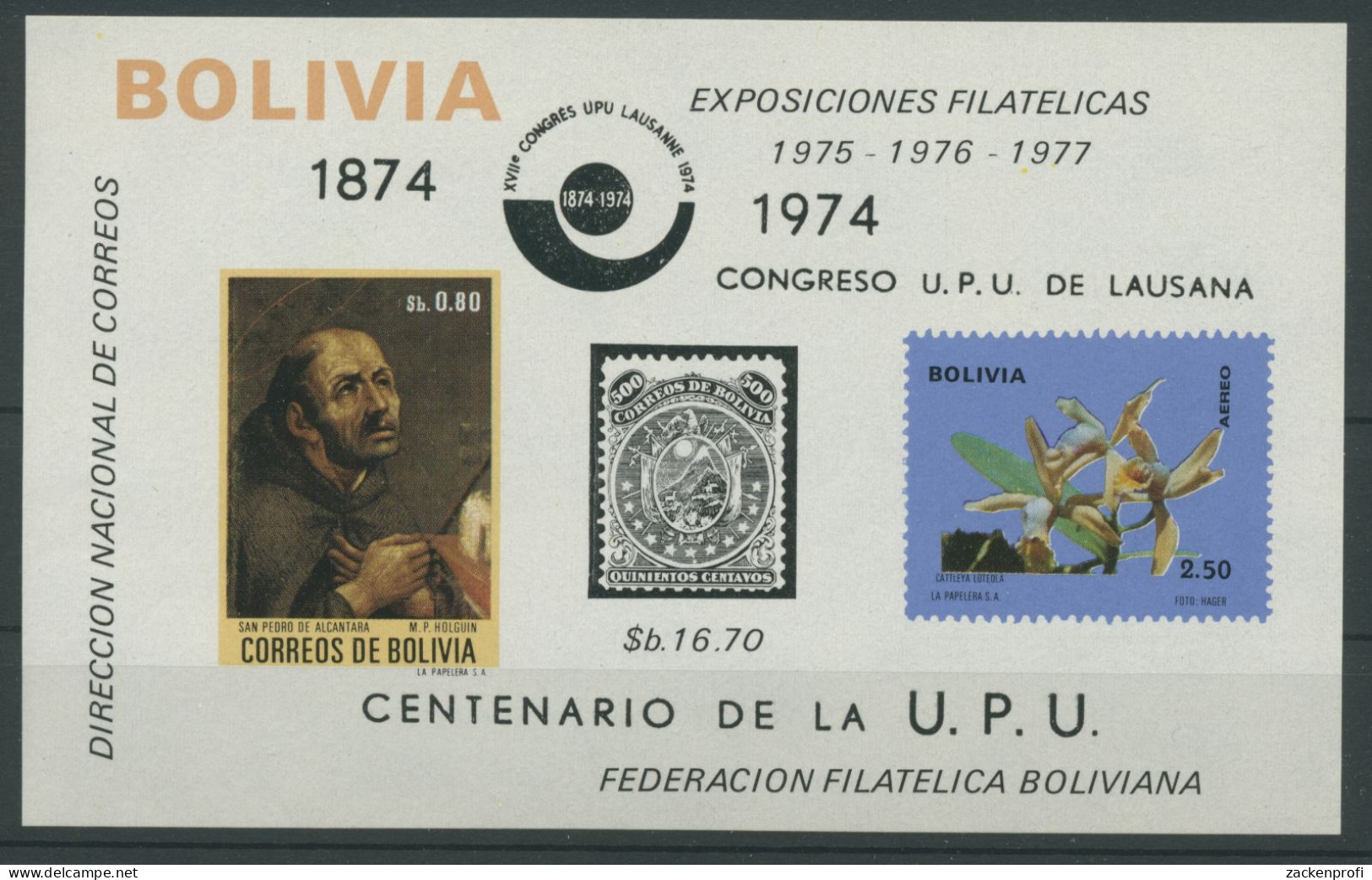 Bolivien 1974 Orchideen, Weltpostverein Block 46 Postfrisch (C22830) - Bolivia