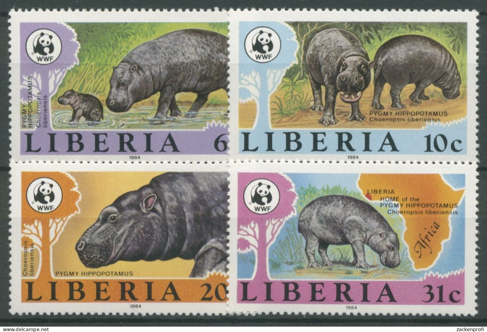Liberia 1984 WWF Naturschutz Zwergflusspferd 1315/18 Postfrisch - Liberia