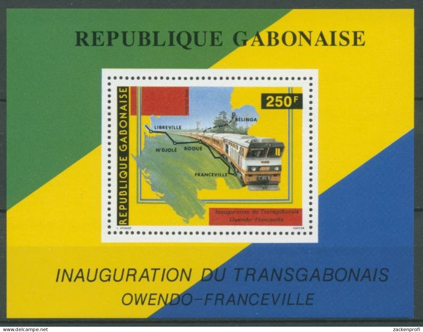 Gabun 1986 Transgabunische Eisenbahn Landkarte Block 55 Postfrisch (C27511) - Gabun (1960-...)