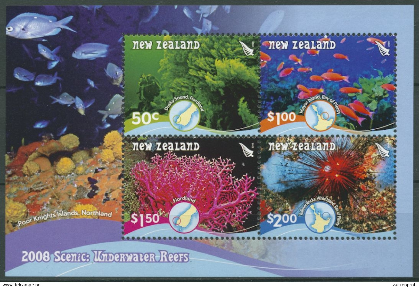 Neuseeland 2008 Korallenriffe Fische Seeigel Block 219 Postfrisch (C25771) - Blocks & Kleinbögen