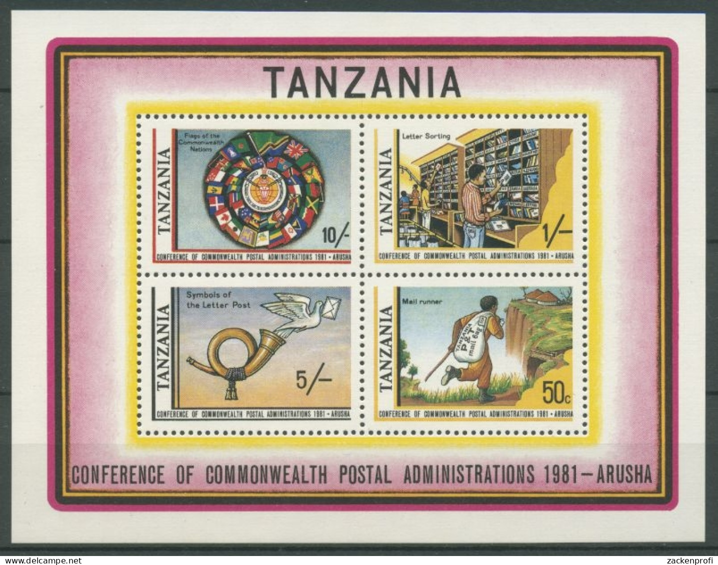 Tansania 1981 Postverwaltung Postläufer Posthorn Block 25 Postfrisch (C27387) - Tanzania (1964-...)