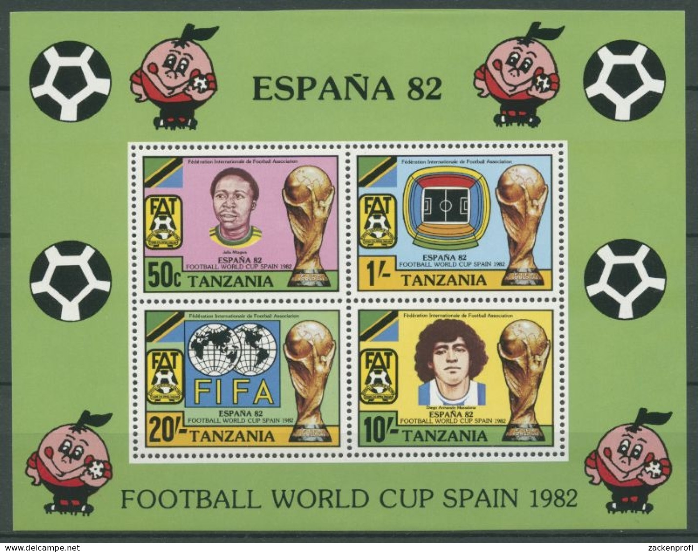 Tansania 1982 Fußball-WM In Spanien Spieler Pokal Block 27 Postfrisch (C27389) - Tanzania (1964-...)