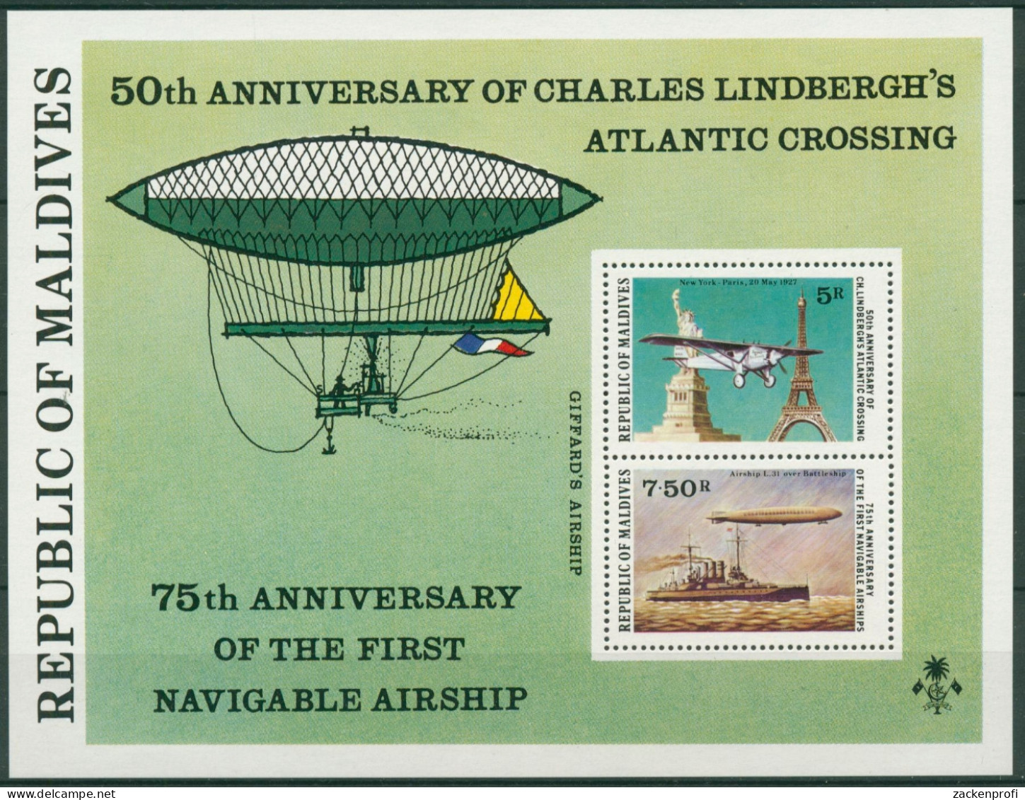 Malediven 1977 Atlantikflug Von Charles Lindbergh Block 47 Postfrisch (C6981) - Maldives (1965-...)