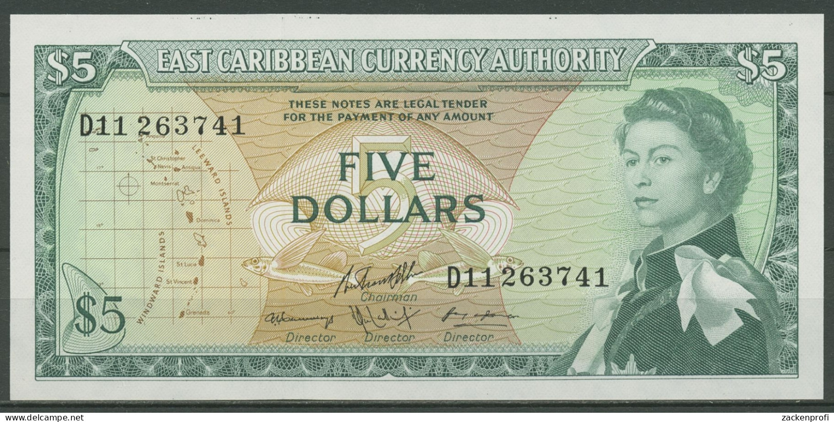Ostkaribische Staaten 5 Dollars 1965, KM 14 H Kassenfrisch (K429) - Caraibi Orientale