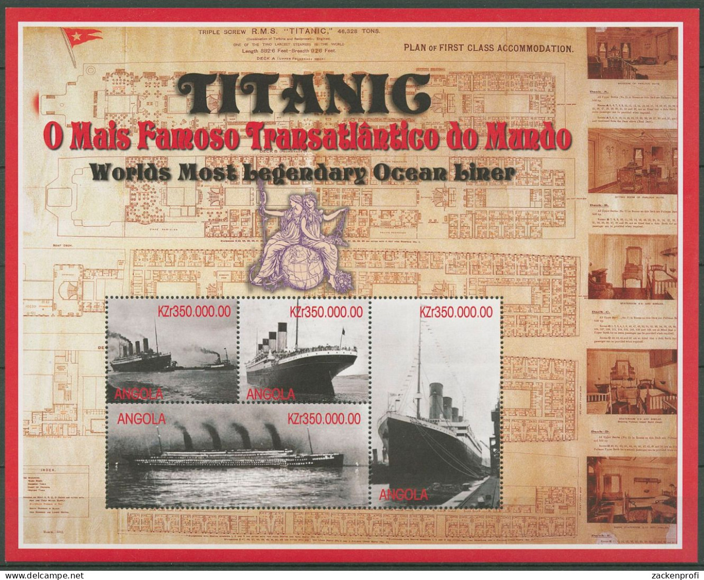 Angola 1998 Untergang D. Passagierschiffs Titanic 1269/72 K Postfrisch (SG40146) - Angola