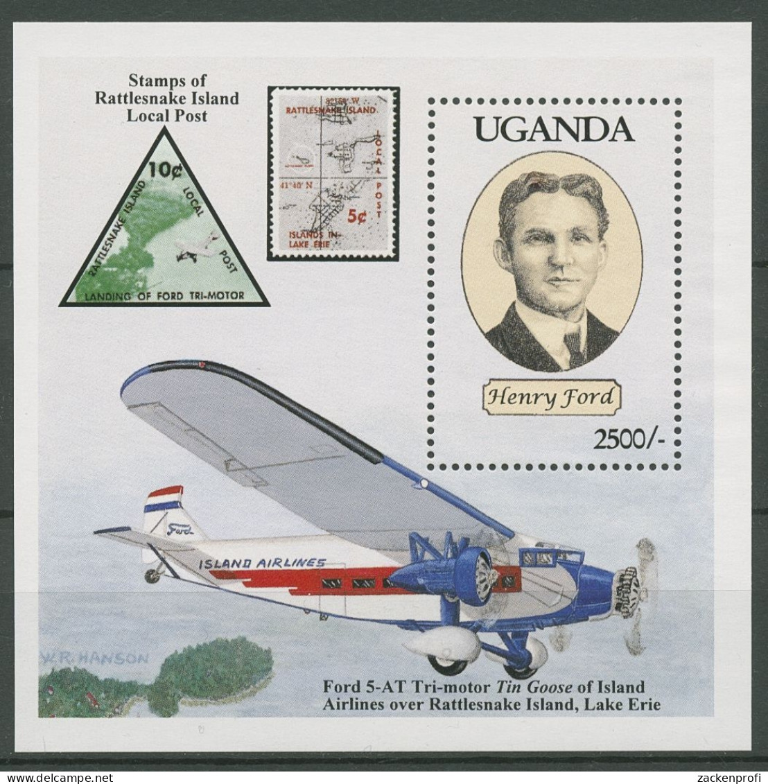 Uganda 1994 100 J. Ford Motoren Henry Ford Flugzeug Block 205 Postfrisch (C29424) - Uganda (1962-...)