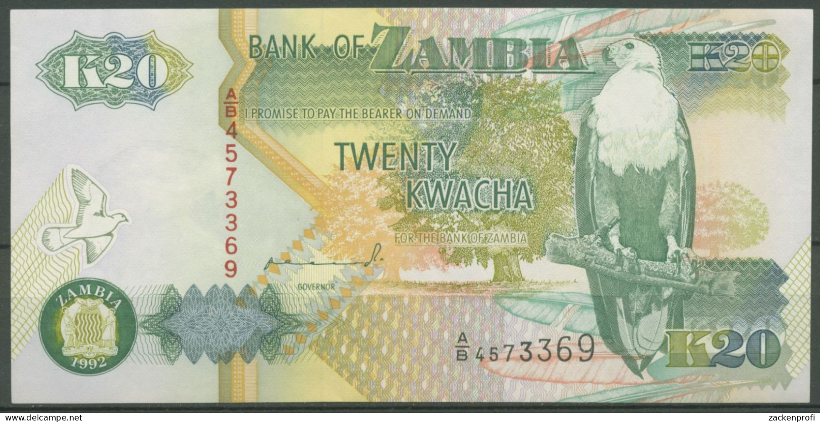 Sambia 20 Kwacha 1992, KM 36 A Kassenfrisch (K377) - Zambie