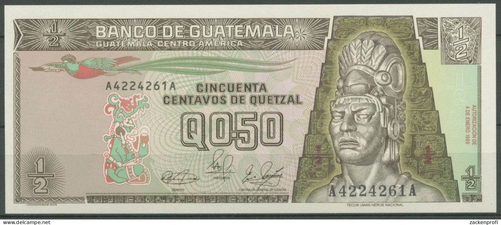 Guatemala 1/2 Quetzal 4.1.1989, KM 72 A Kassenfrisch (K458) - Guatemala