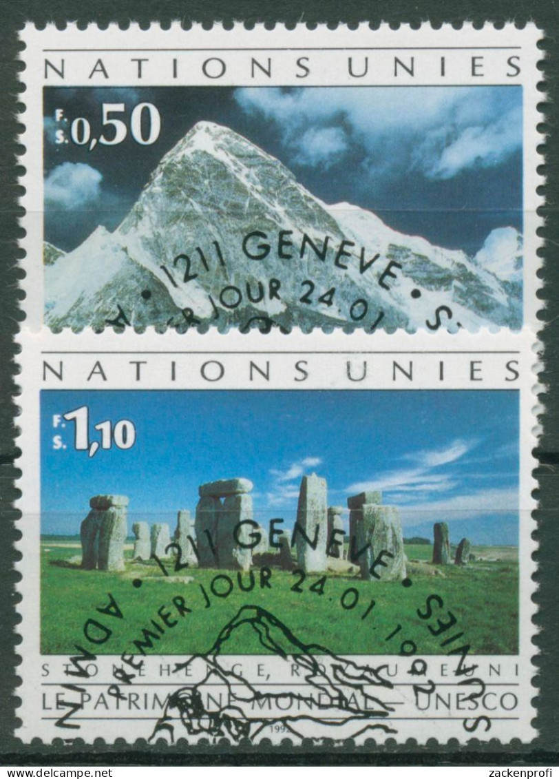 UNO Genf 1992 UNESCO Nepal Nationalpark, Stonehenge England 210/11 Gestempelt - Gebruikt