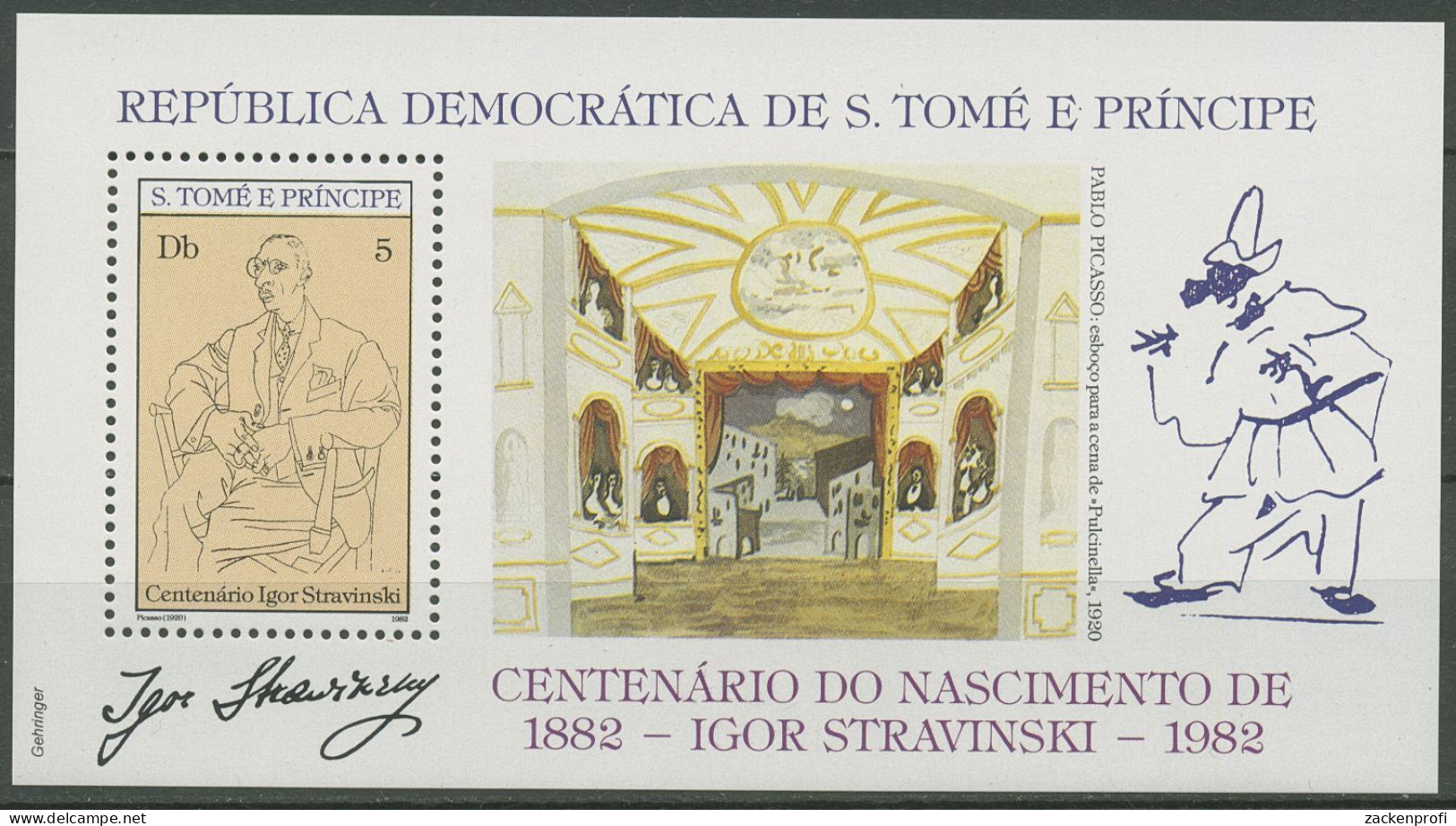 Sao Tomé Und Príncipe 1982 Komponist Strawinski Block 96 A Postfrisch (C40167) - Sao Tome And Principe