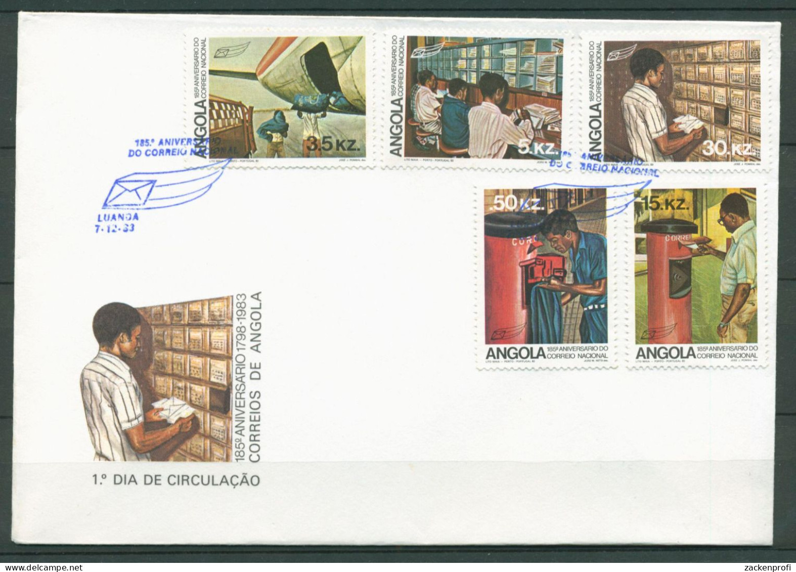 Angola 1983 185 Jahre Angolanische Post Flugzeug Briefkasten 686/90 FDC (X60970) - Angola