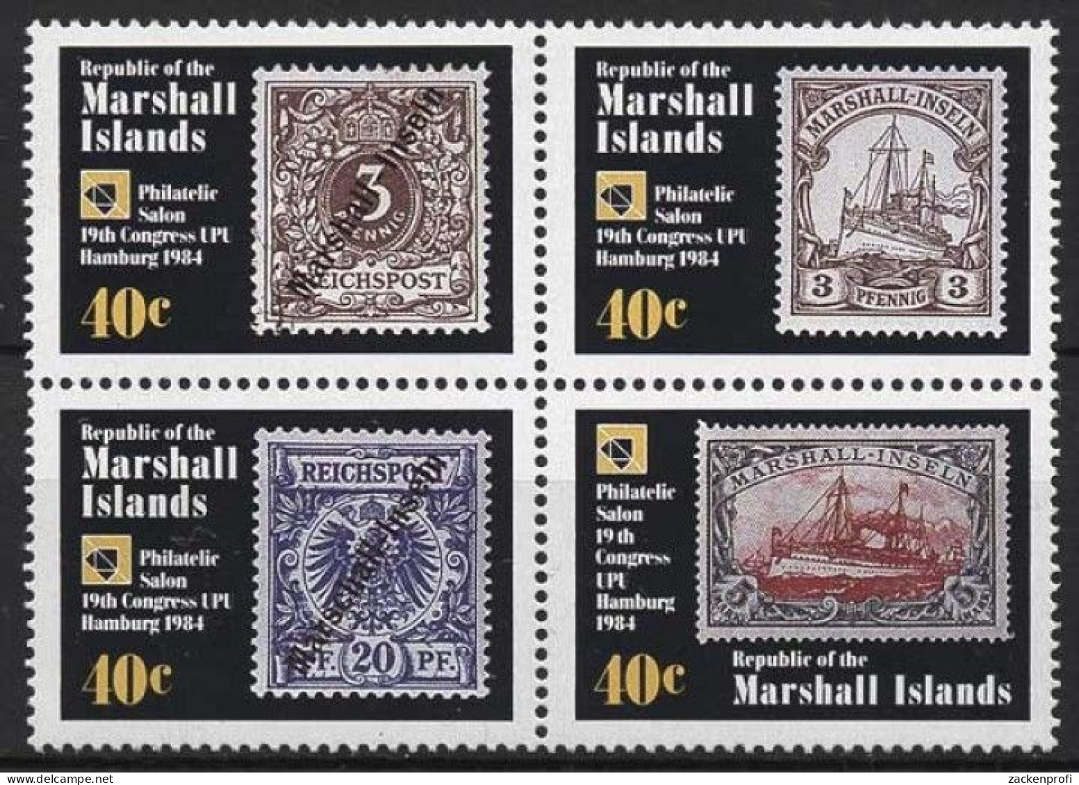 Marshall-Inseln 1984 Weltpostkongreß Hamburg UPU Kolonien 15/18 ZD Postfrisch - Marshallinseln