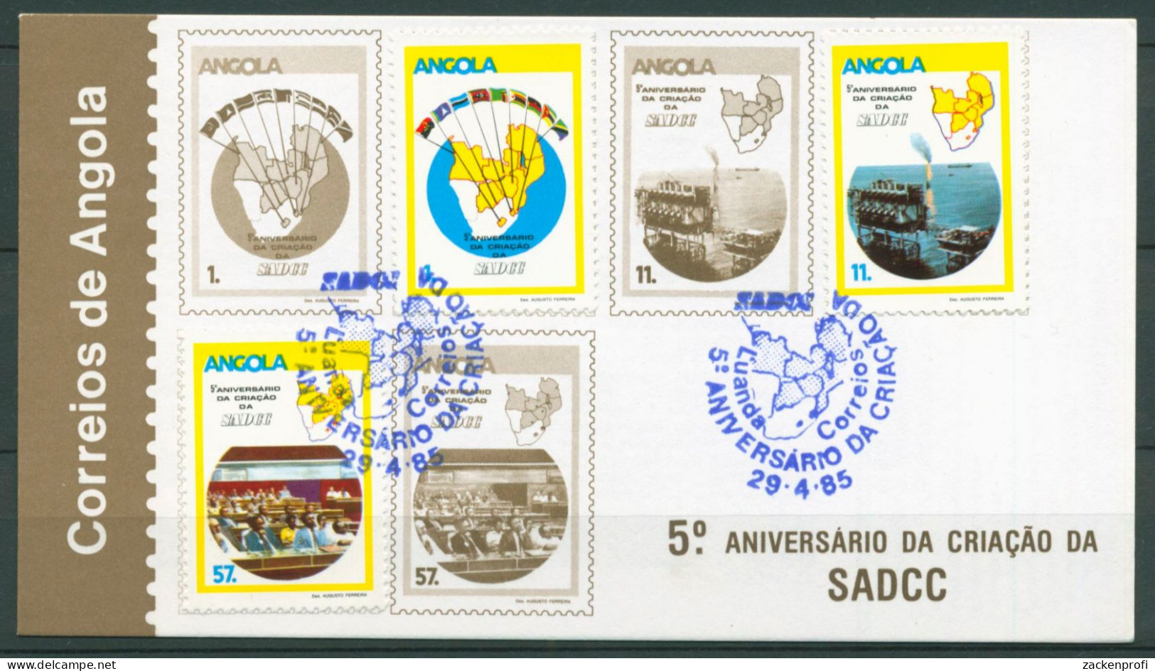 Angola 1985 Entwicklung Erdöl Flaggen 720/22 Ersttags-Sonderkarte (X61007) - Angola