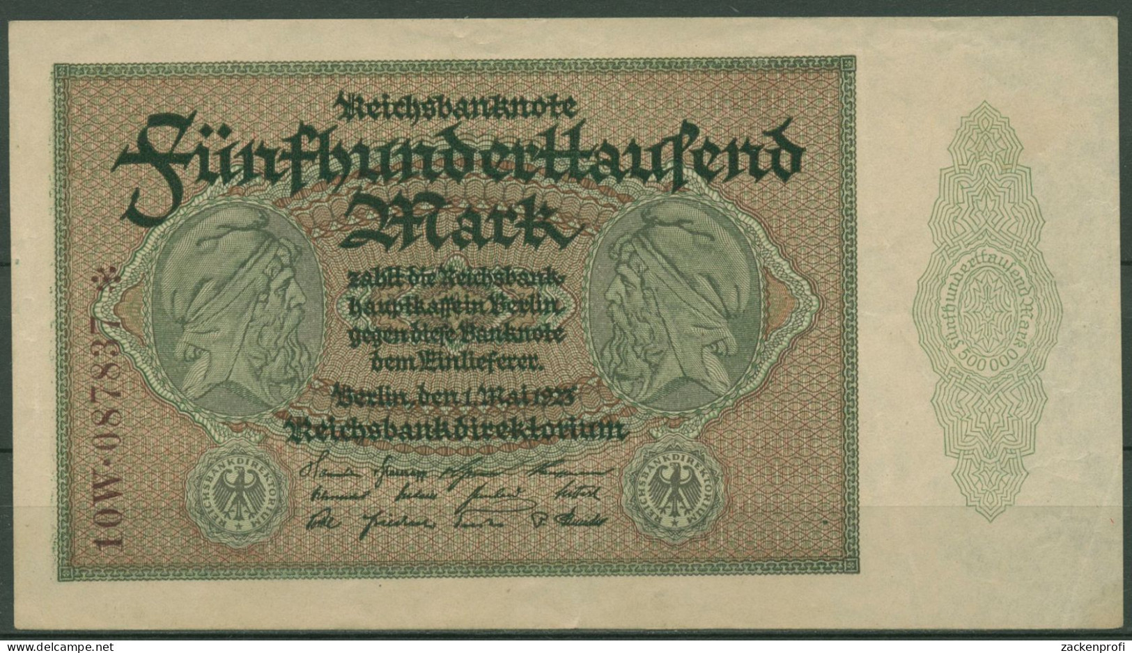 Dt. Reich 500000 Mark 1923, DEU-99f FZ W, Leicht Gebraucht (K1338) - 500000 Mark