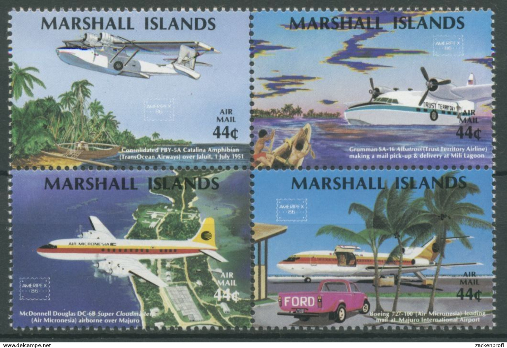 Marshall-Inseln 1986 AMERIPEX Postflugzeuge 77/80 ZD Postfrisch - Marshalleilanden