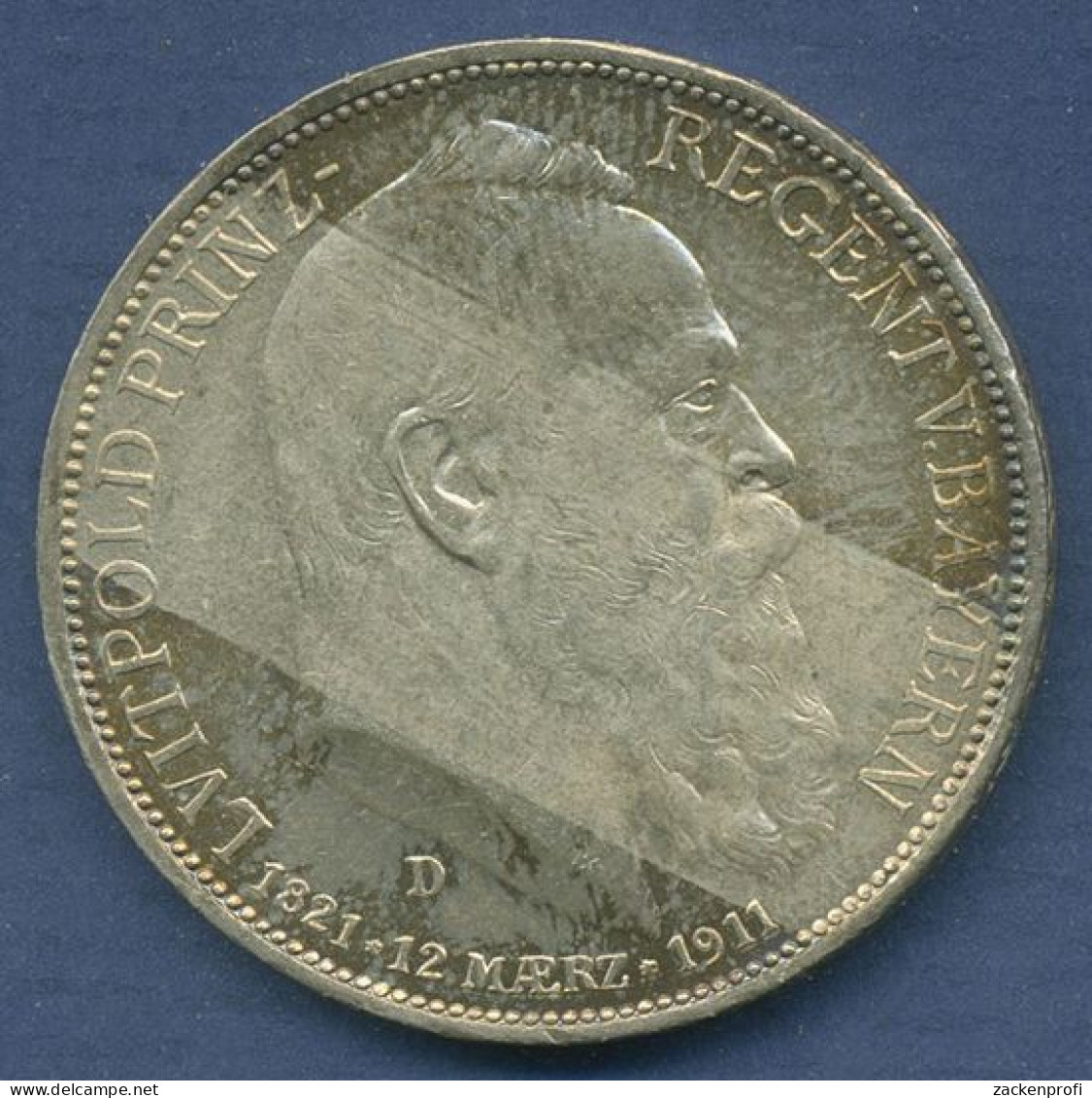Bayern 3 Mark 1911 D, Prinzregent Luitpold, J 49 Vz/st (m6235) - 2, 3 & 5 Mark Argento