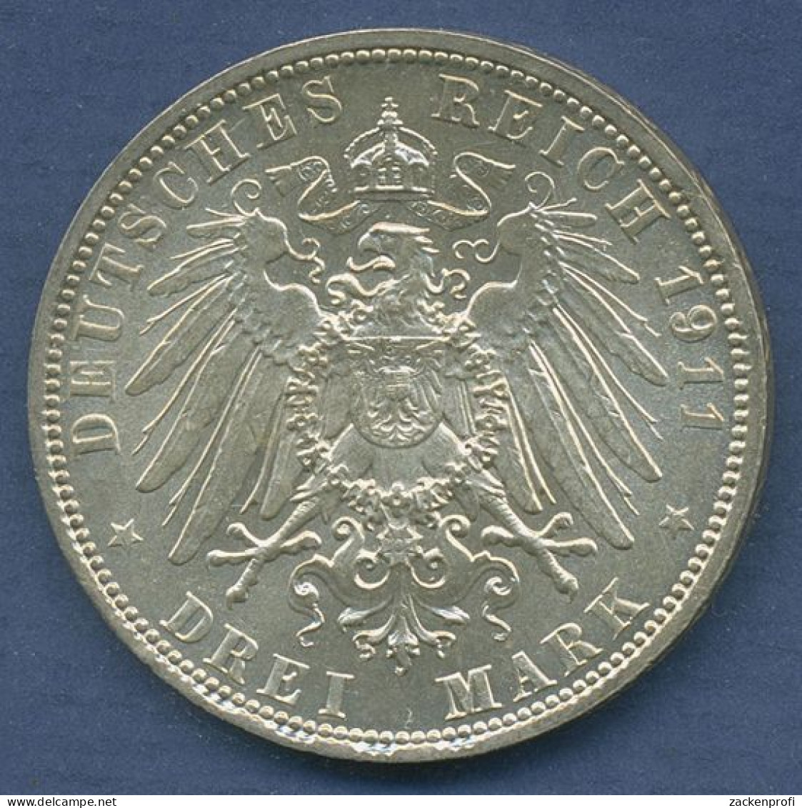 Bayern 3 Mark 1911 D, Prinzregent Luitpold, J 49 Vz/st (m6235) - 2, 3 & 5 Mark Argento