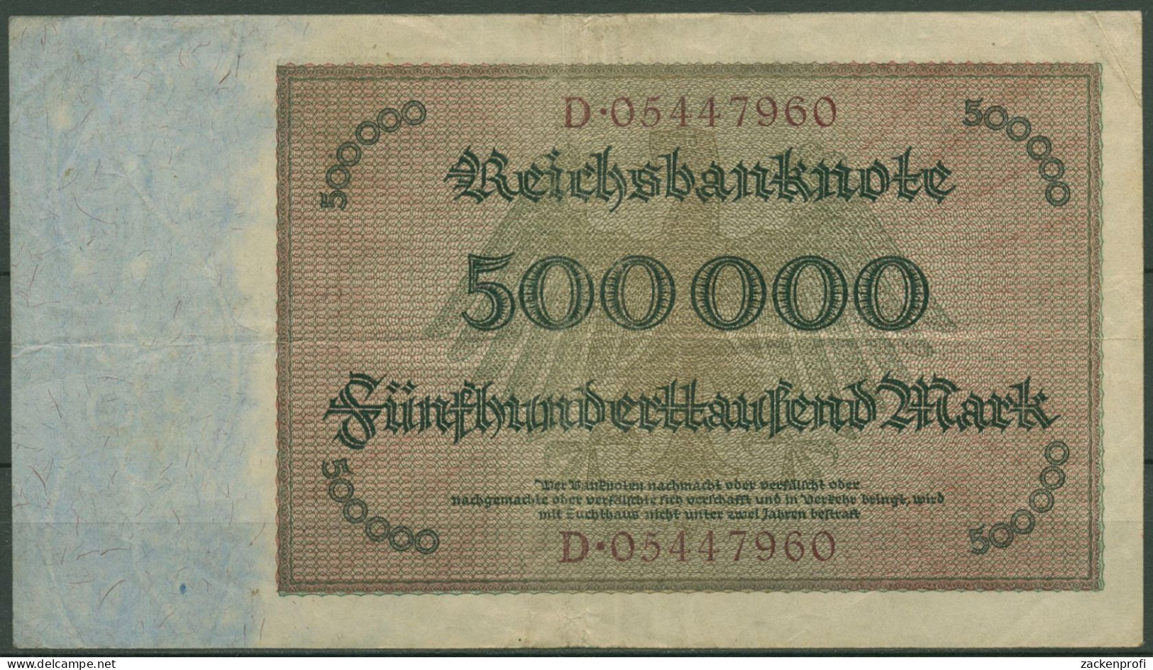 Dt. Reich 500000 Mark 1923, DEU-99b Serie D, Gebraucht (K1337) - 500000 Mark