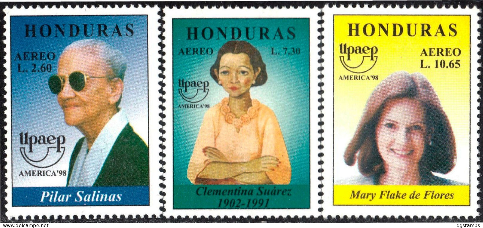 Honduras 1998 UPAEP ** 968-70 Famous Women: Pilar Salinas, Clementina Suárez, Mary Flake. - Honduras