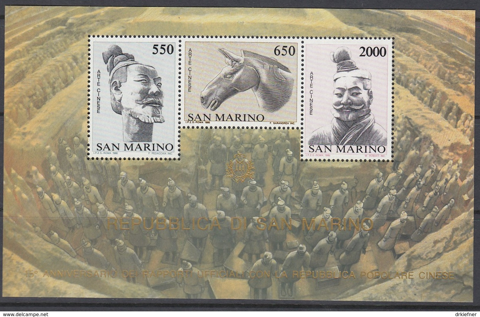 SAN MARINO  Block 10, Postfrisch **, 15 Jahre Diplom. Beziehungen Zu China, Chinesische Kunst 1986 - Blocs-feuillets