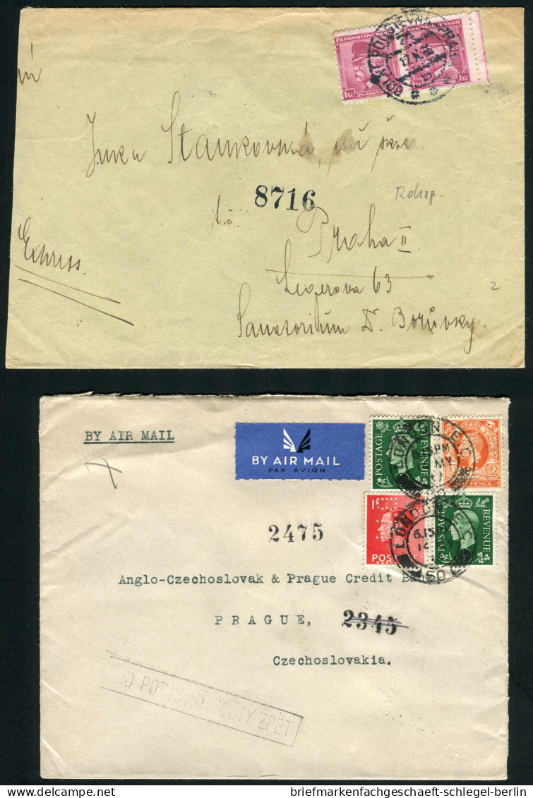 Tschechoslowakei, 1936, 2 X 1 K./ 2 X 10, 60 H.+1 K, Brief - Sonstige & Ohne Zuordnung
