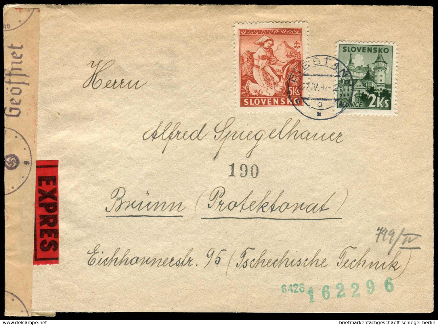 Böhmen & Mähren, 1938, Slov. 2+5 Ks, Brief - Altri & Non Classificati