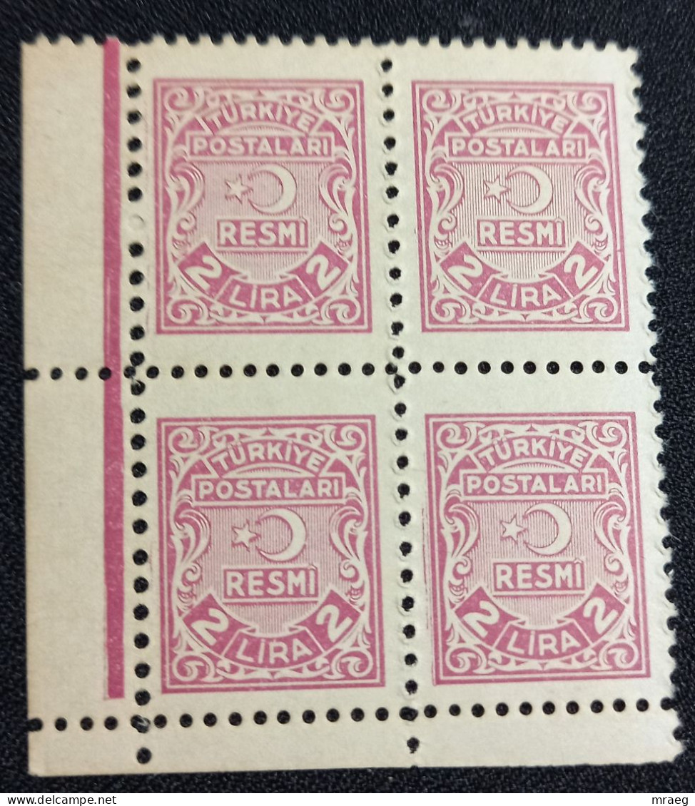 TURKEY 1947 OFFICIAL (RESMİ ) 2 Lira Mnh Unused STAMPS BLOCK OF 4 Rare. - Unused Stamps