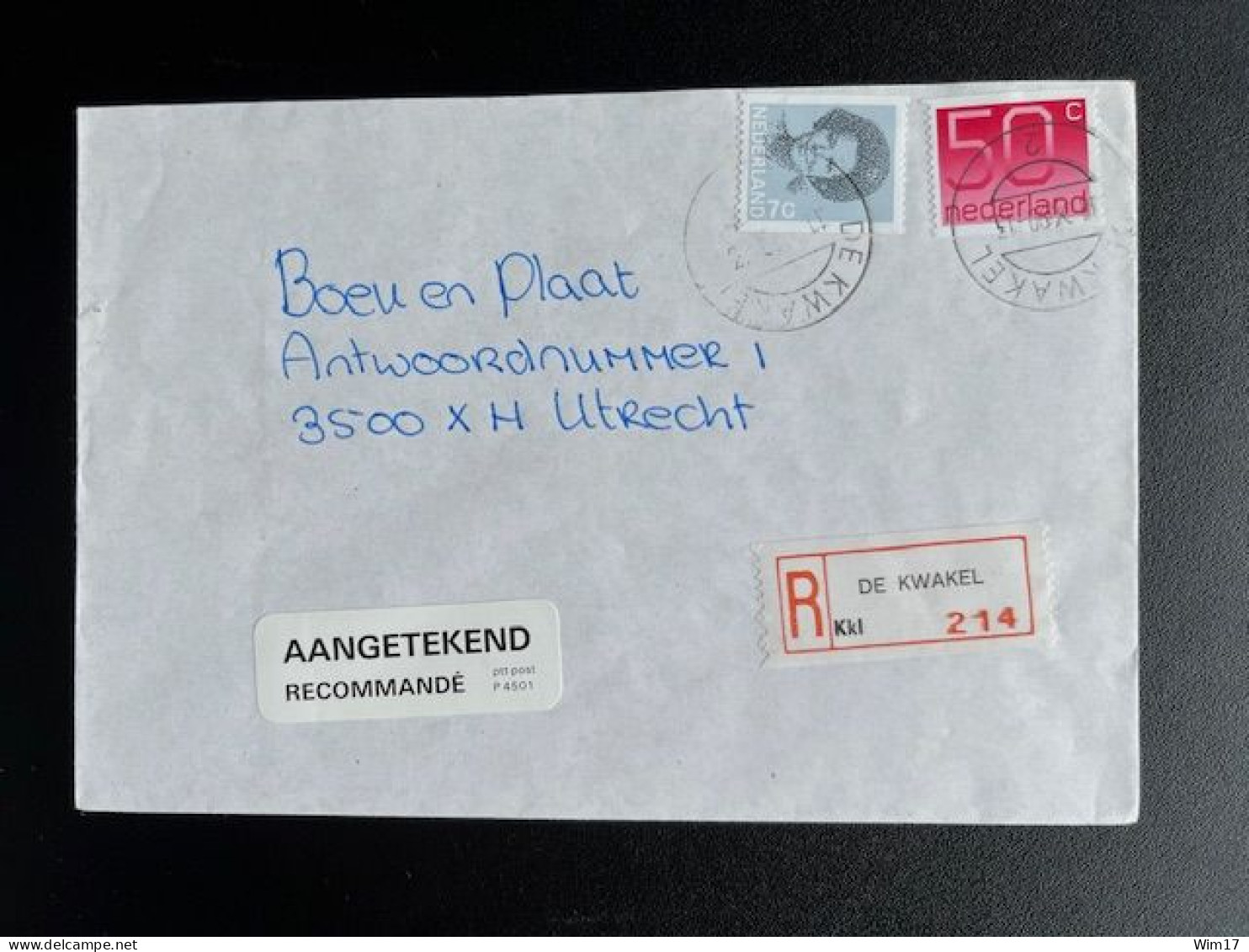 NETHERLANDS 1990 REGISTERED LETTER DE KWAKEL TO UTRECHT 11-10-1990 NEDERLAND AANGETEKEND - Covers & Documents