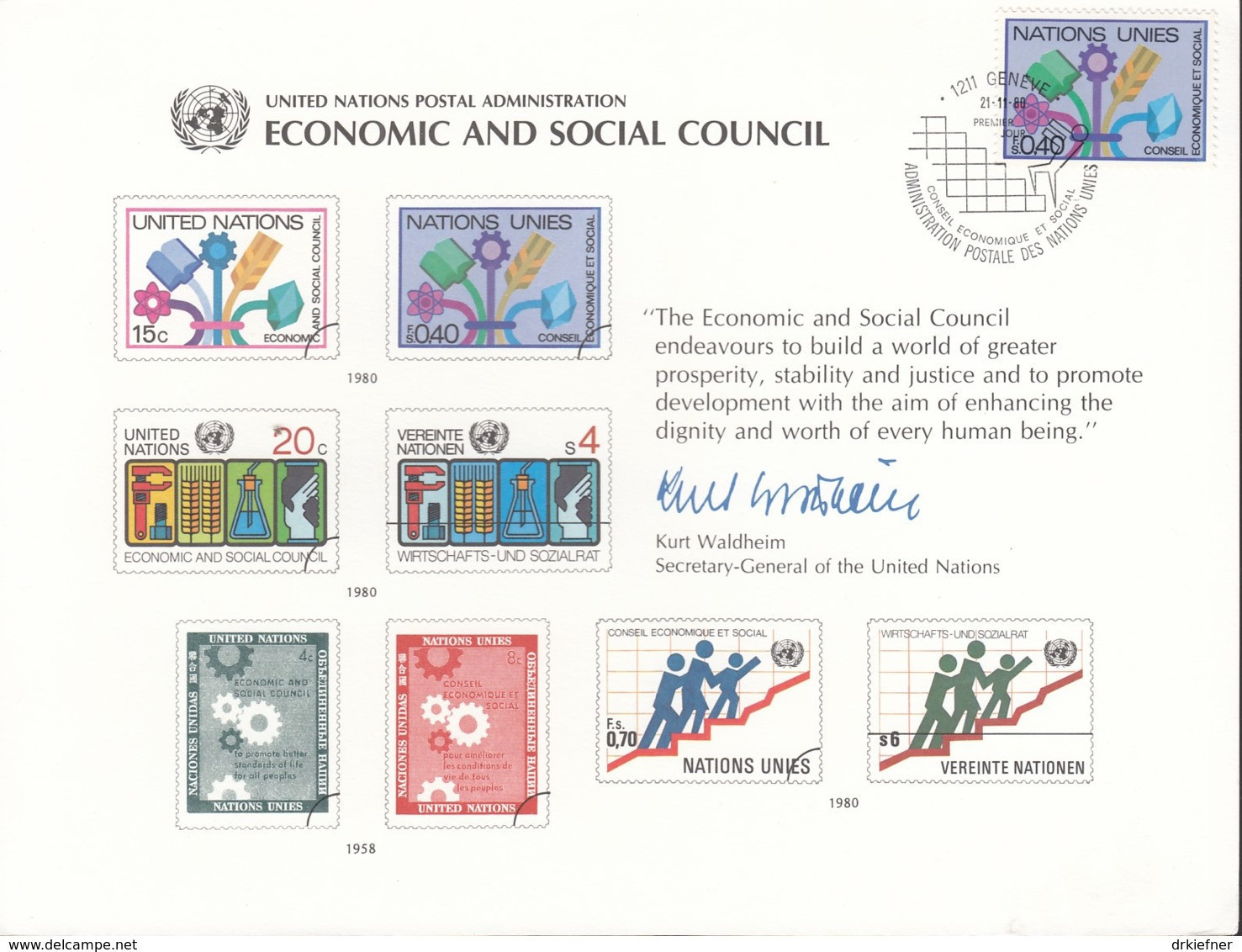 UNO NEW YORK  Erinnerungskarte EK 18, G-FDC, ECOSOC 1980 - Brieven En Documenten