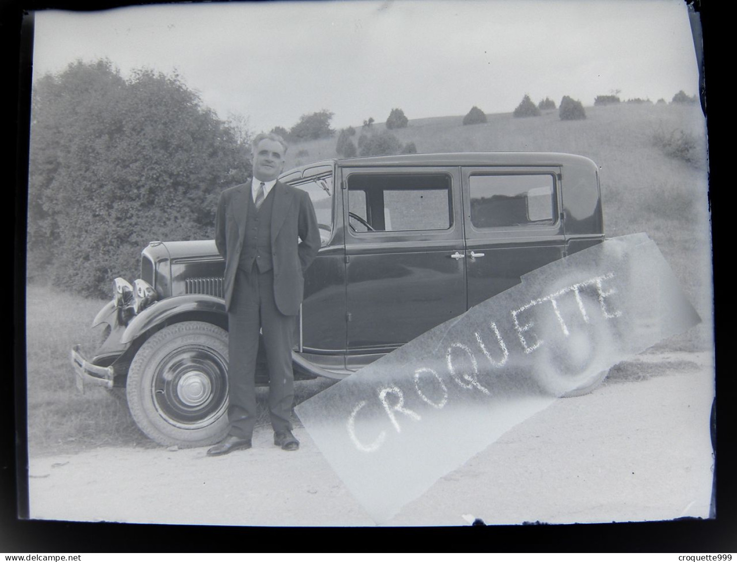 Annees 30 Photographie Plaque Verre NEGATIF Automobile Voiture Car Auto 9 X 12 Cm - Glass Slides