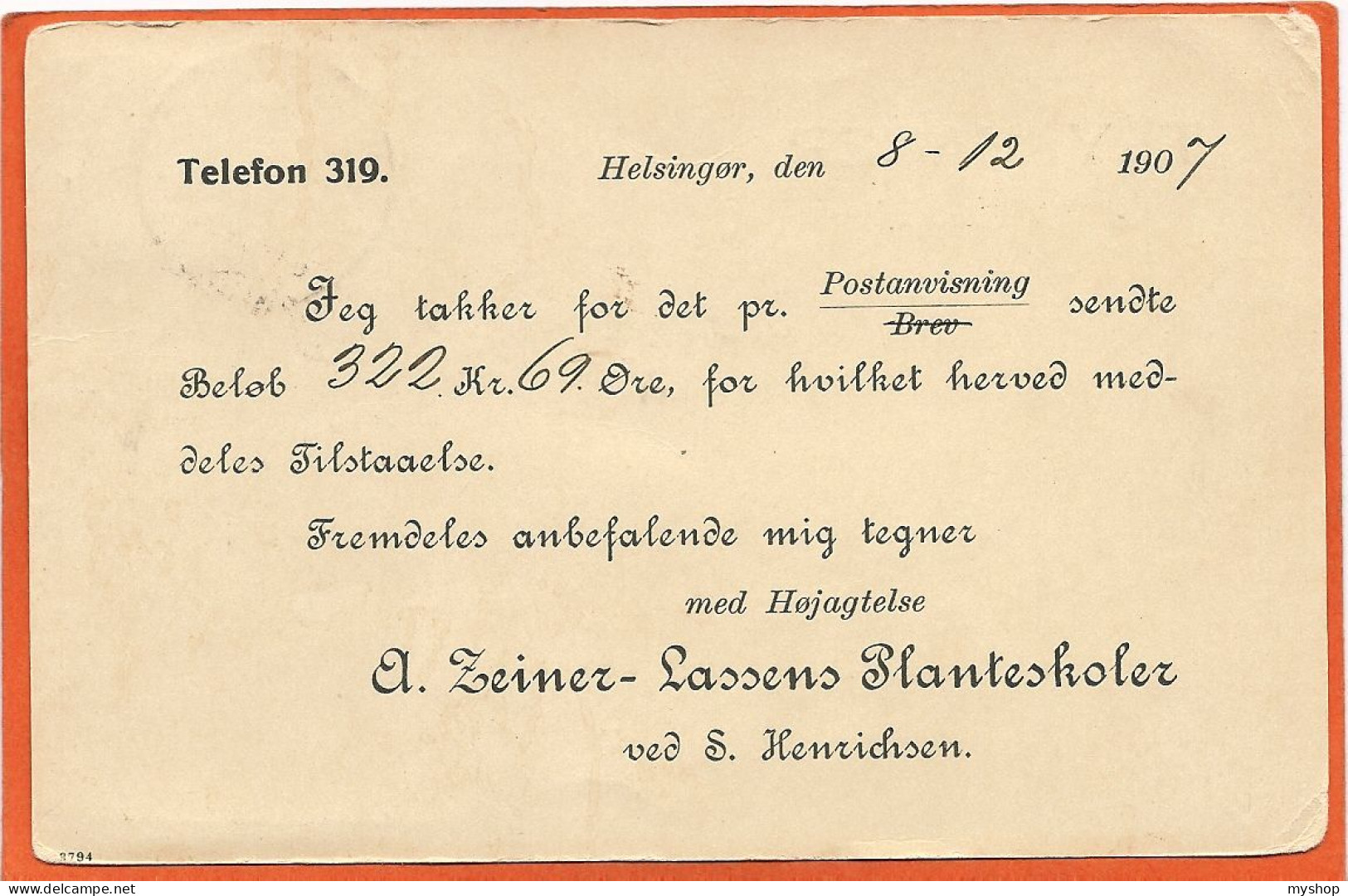 DK119_* POSTAL STATIONARY * SENT 1907 - Postwaardestukken