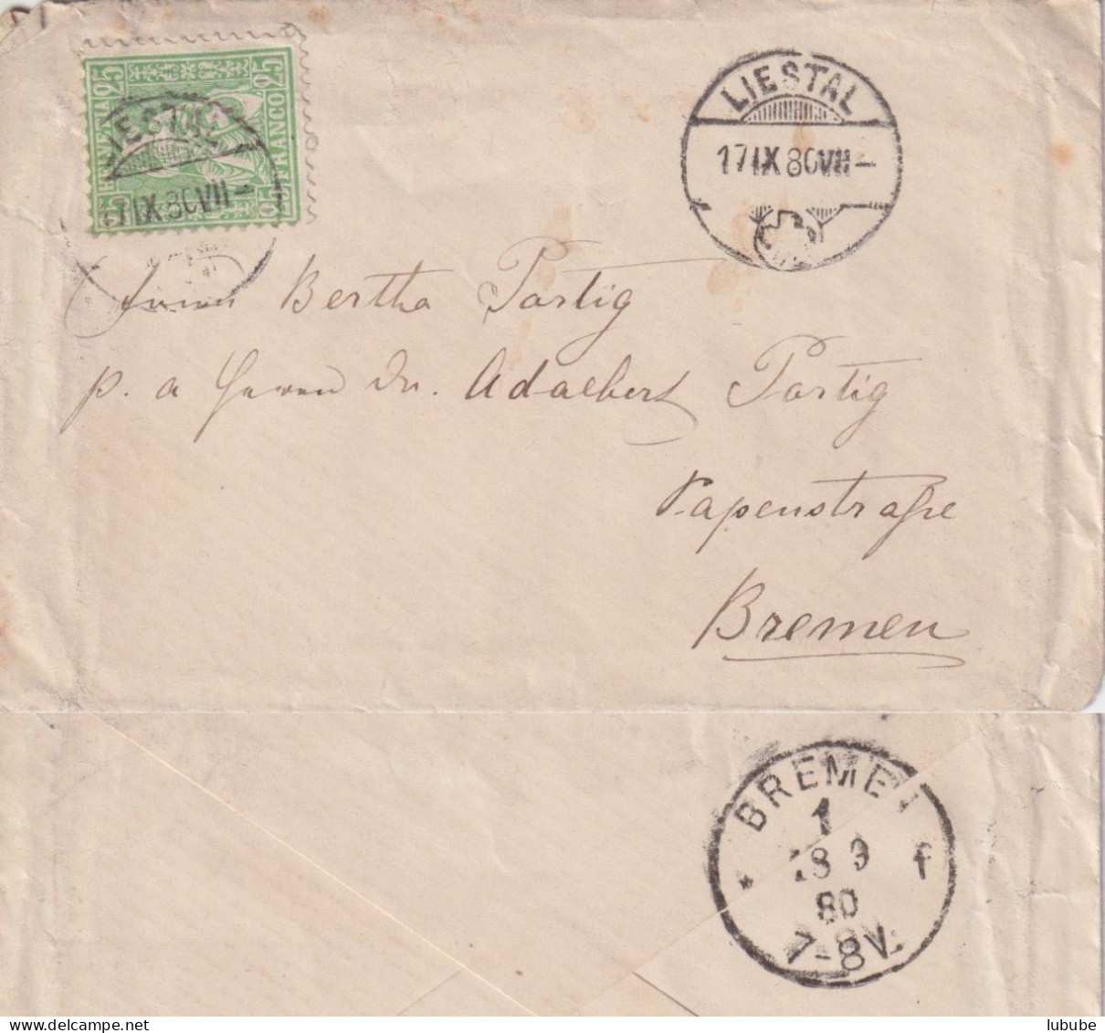 Brieflein  Liestal - Bremen       1880 - Cartas & Documentos