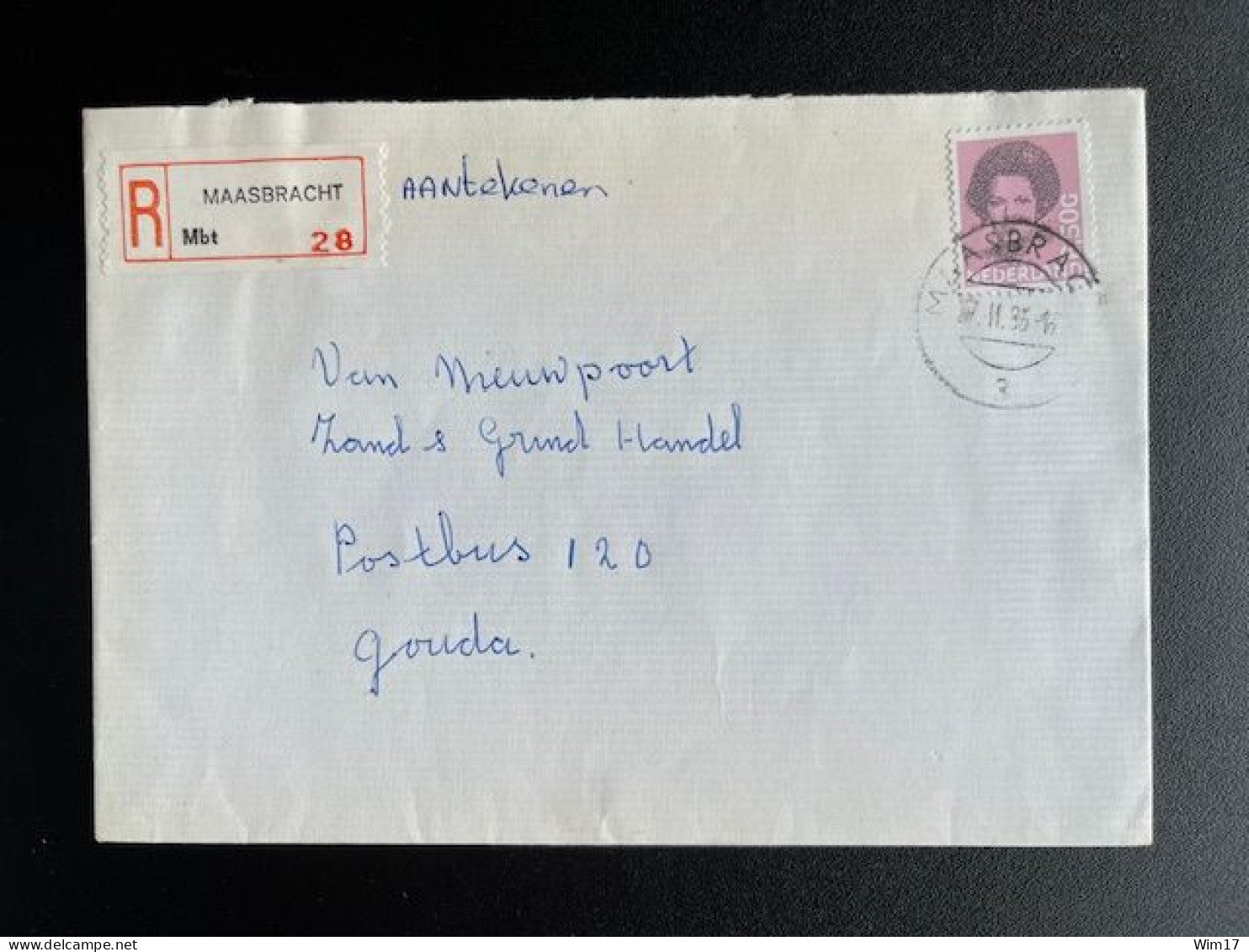 NETHERLANDS 1986 REGISTERED LETTER MAASBRACHT TO GOUDA 27-02-1986 NEDERLAND AANGETEKEND - Lettres & Documents