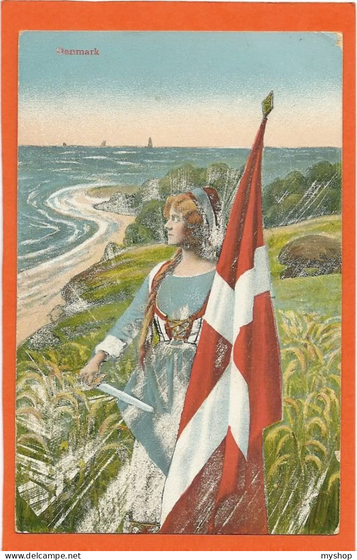 DK119_*    NATIONAL MOTIVE * DANISH GIRL With DANISH FLAG  * SENDT 1911 - Danemark