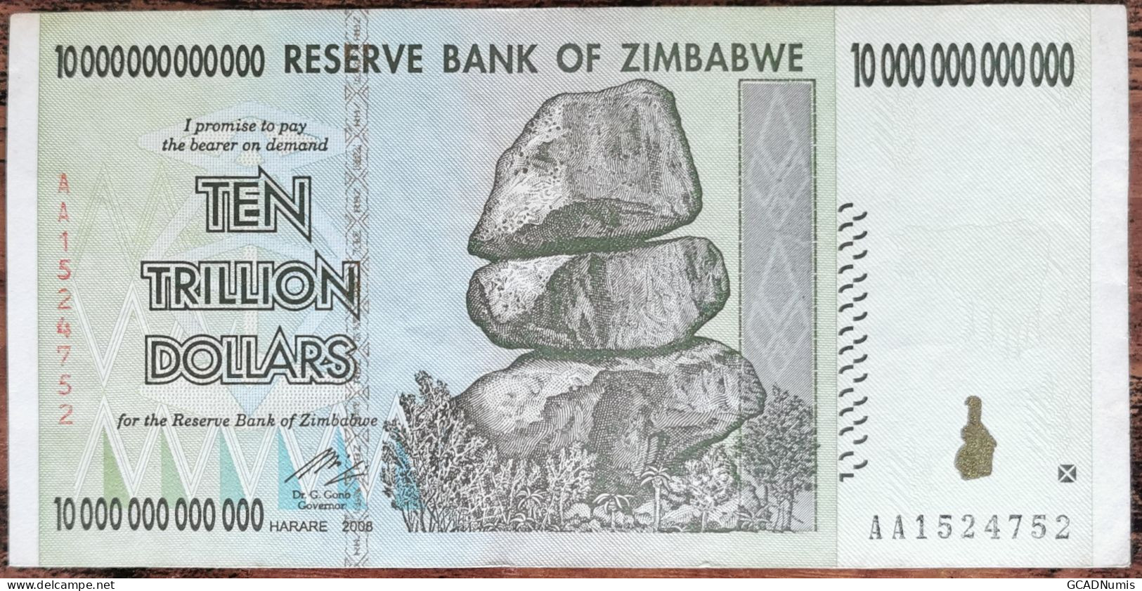 Billet 10.000.000.000.000 Dollars ZIMBABWE 2008 - 10 Trillion - AA1524752 - Zimbabwe