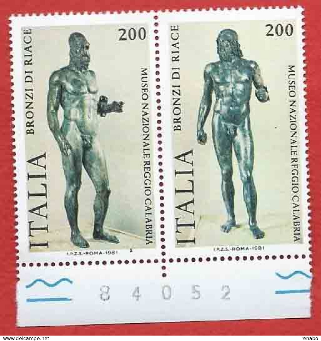 Italia 1981; Bronzi Di Riace. Serie Completa Con Il Numero Del Foglio Sul Bordo Inferiore. - 1981-90: Nieuw/plakker