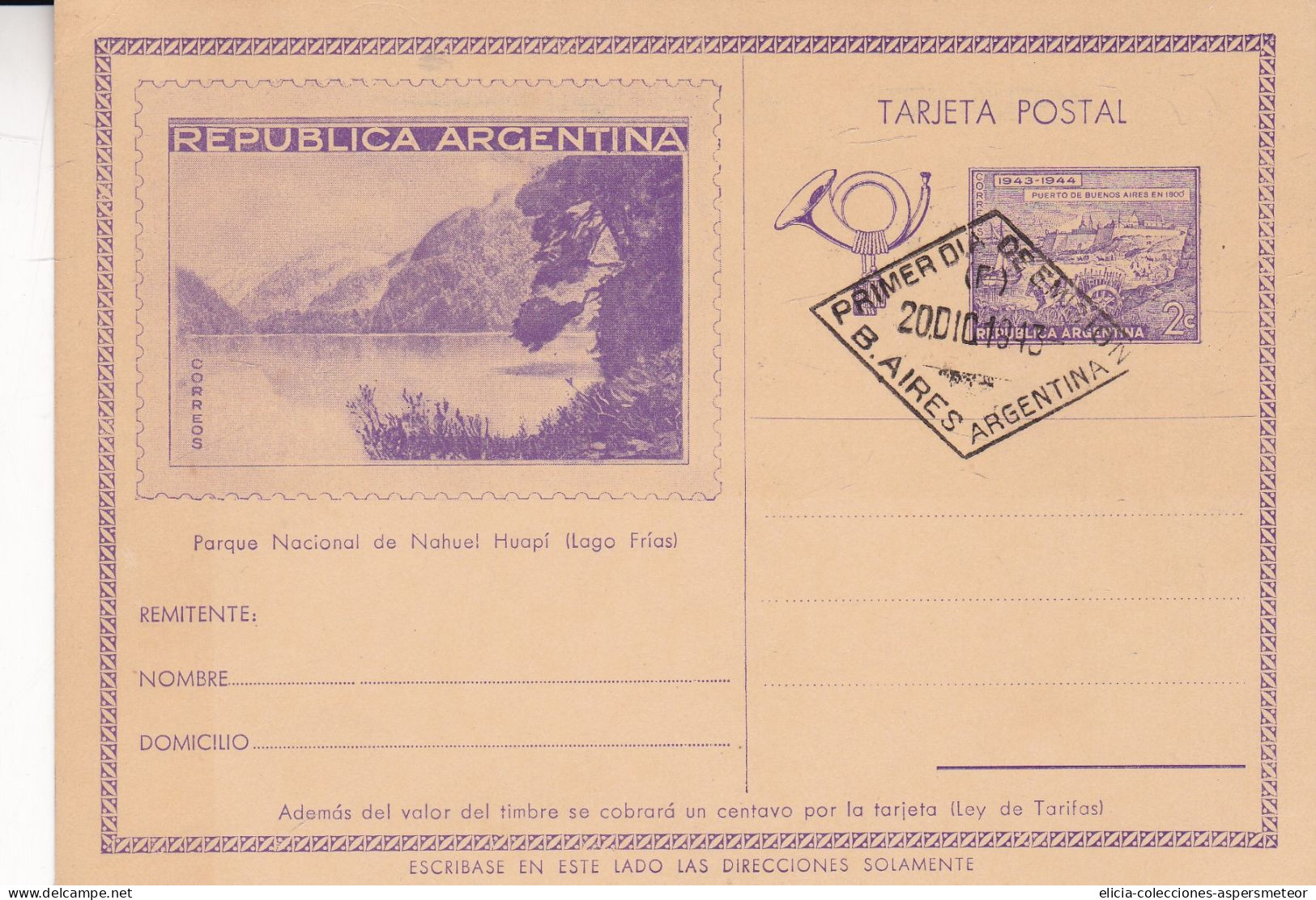 Argentina - 1943 - Postal Stationery Card With FDC Postmark - National Park Nahuel Huapì - Caja 30 - Postwaardestukken