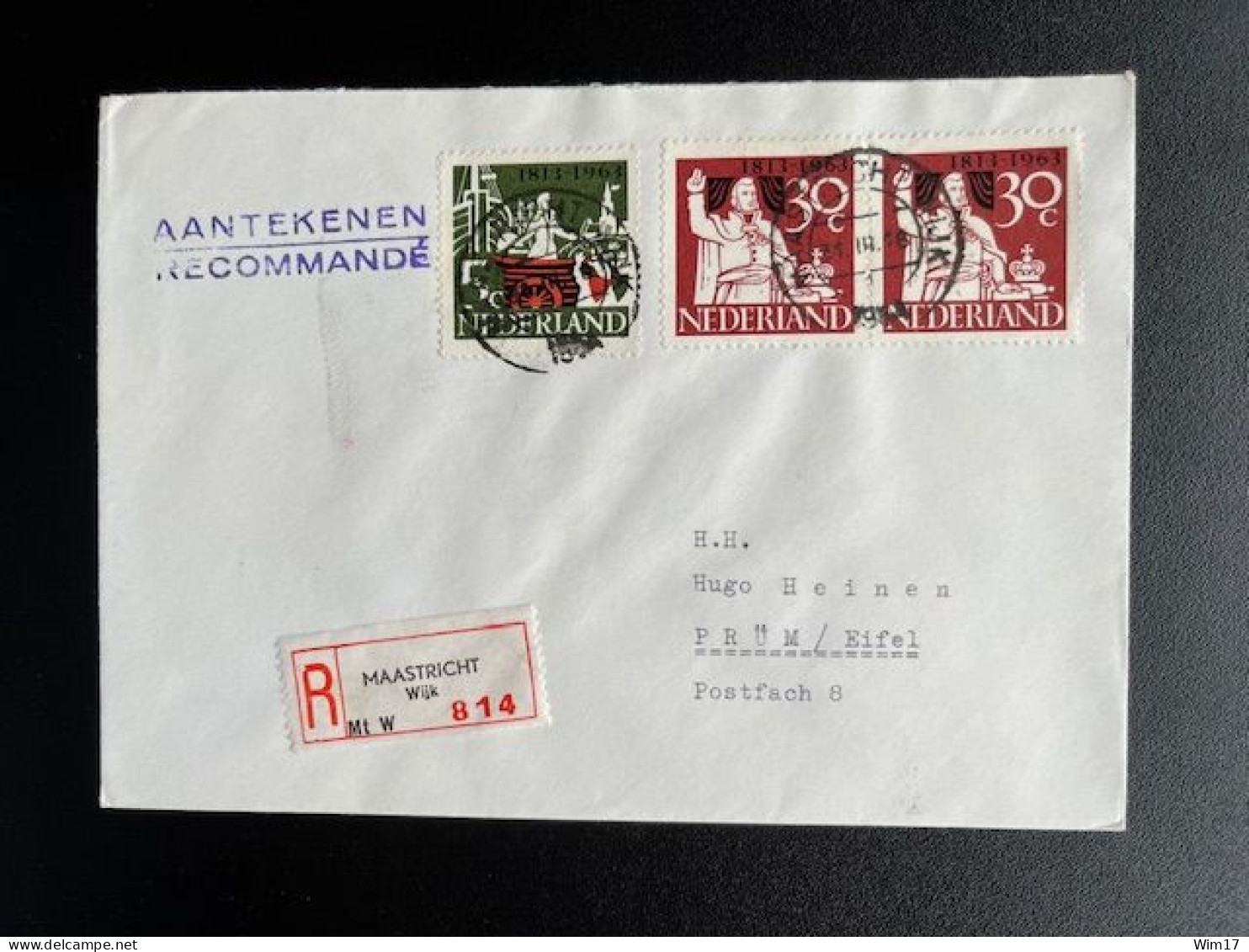 NETHERLANDS 1964 REGISTERED LETTER MAASTRICHT WIJK TO PRUM 31-03-1964 NEDERLAND AANGETEKEND - Storia Postale