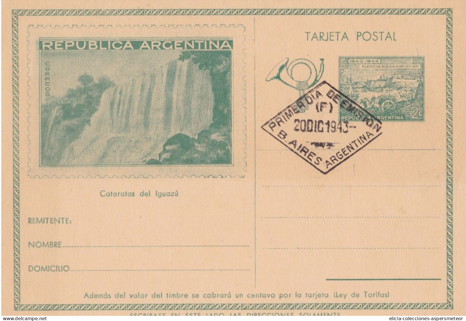 Argentina - 1943 - Postal Stationery Card With FDC Postmark - Iguazú Waterfalls - Caja 30 - Postwaardestukken