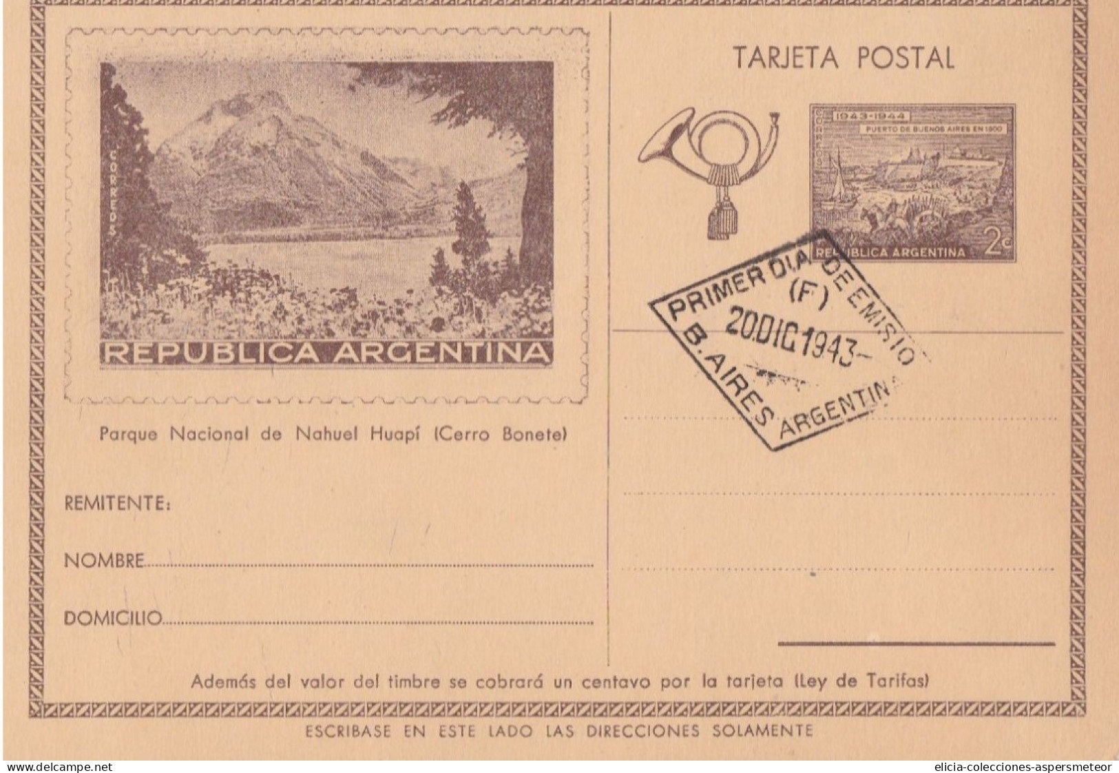 Argentina - 1943 - Postal Stationery Card With FDC Postmark - Nahuel  Huapí National Park - Bonete Hill - Caja 30 - Postwaardestukken