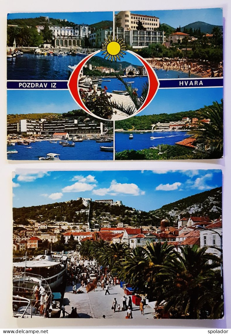 Ex-Yugoslavia-Lot 2Pcs-Vintage Postcard-HVAR-Island In Croatia-Hrvatska-used With Stamp 1974-1975 - Yugoslavia
