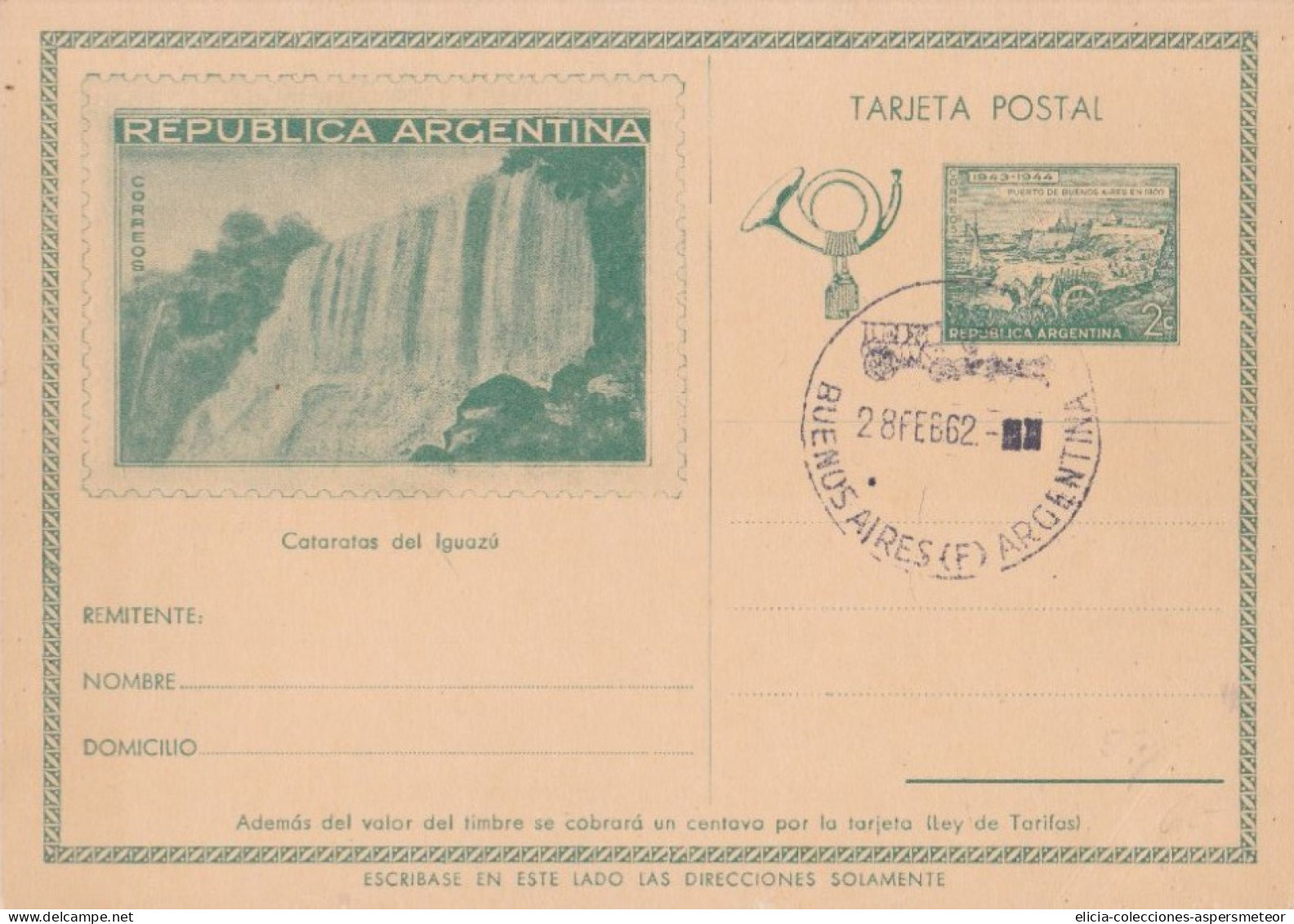 Argentina - 1943 - Postal Stationery Card With Postmark 1962 - Iguazú Waterfalls - Caja 30 - Entiers Postaux