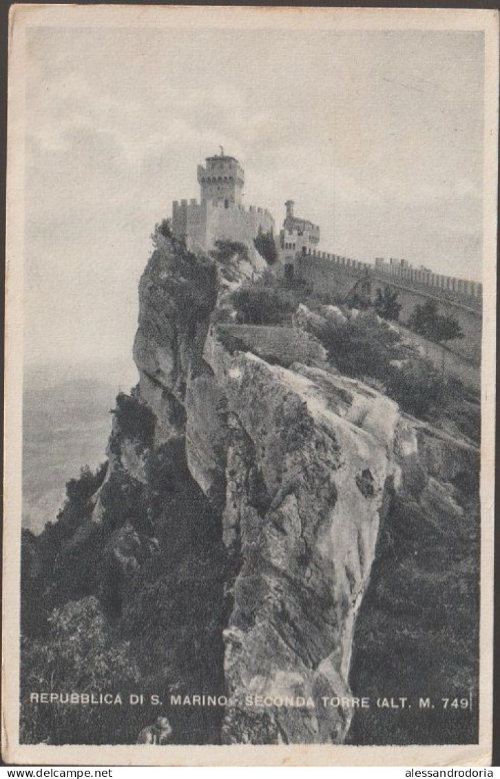 Cartolina Viaggiata Affrancata Francobollo Rimosso Repubblica Di S. Marino Seconda Torre Alt. M. 749 1946 - Saint-Marin