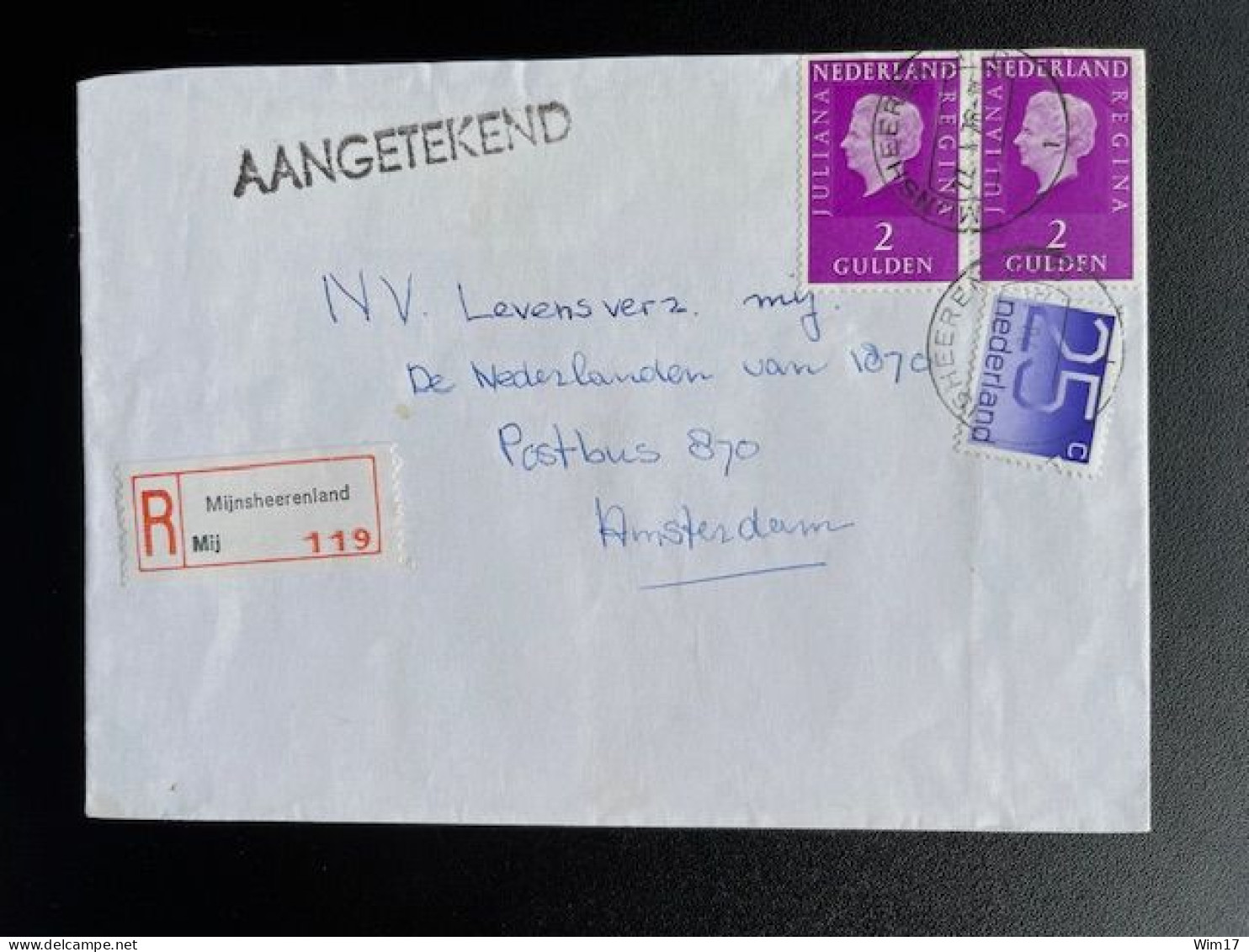 NETHERLANDS 1978 REGISTERED LETTER MIJNSHEERENLAND TO AMSTERDAM 27-01-1978 NEDERLAND AANGETEKEND - Lettres & Documents