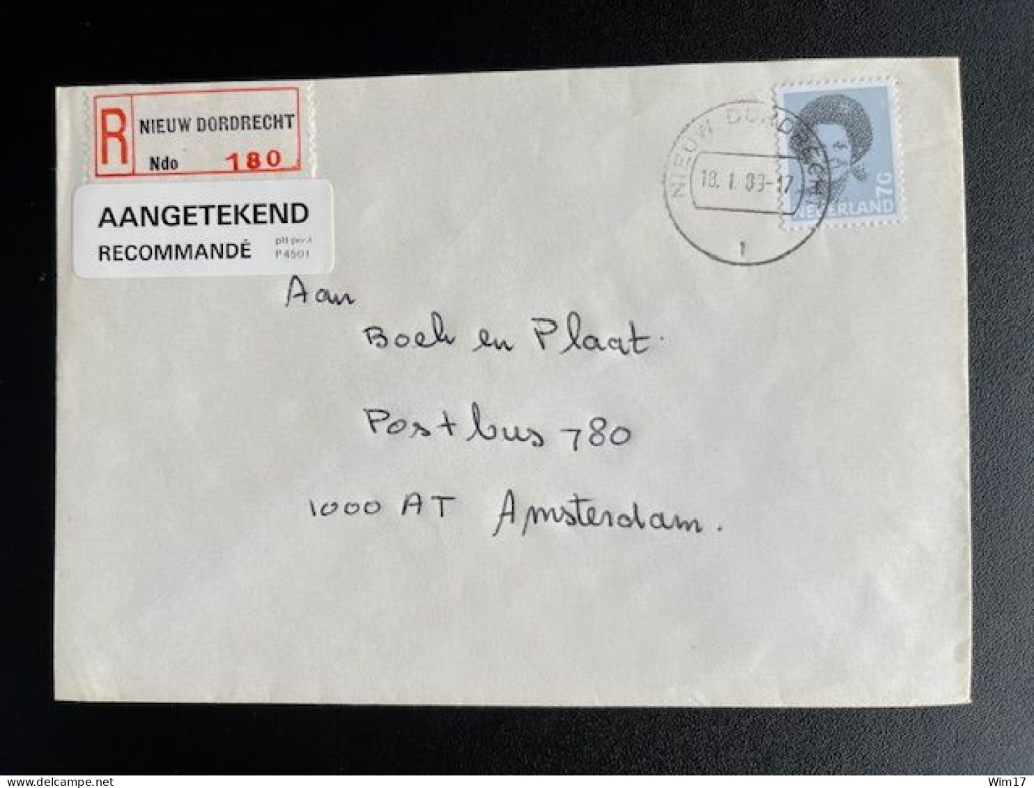 NETHERLANDS 1989 REGISTERED LETTER NIEUW DORDRECHT TO AMSTERDAM 18-01-1989 NEDERLAND AANGETEKEND - Lettres & Documents