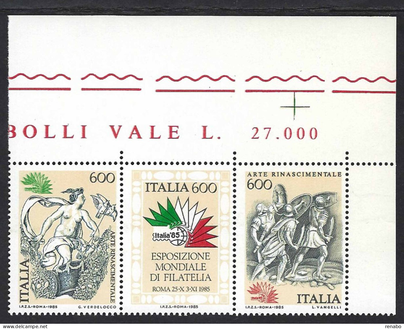 Italia 1985; Esposizione Mondiale Di Filatelia: Arte Rinascimentale; Serie Completa Di Angolo Superiore. - 1981-90: Ungebraucht