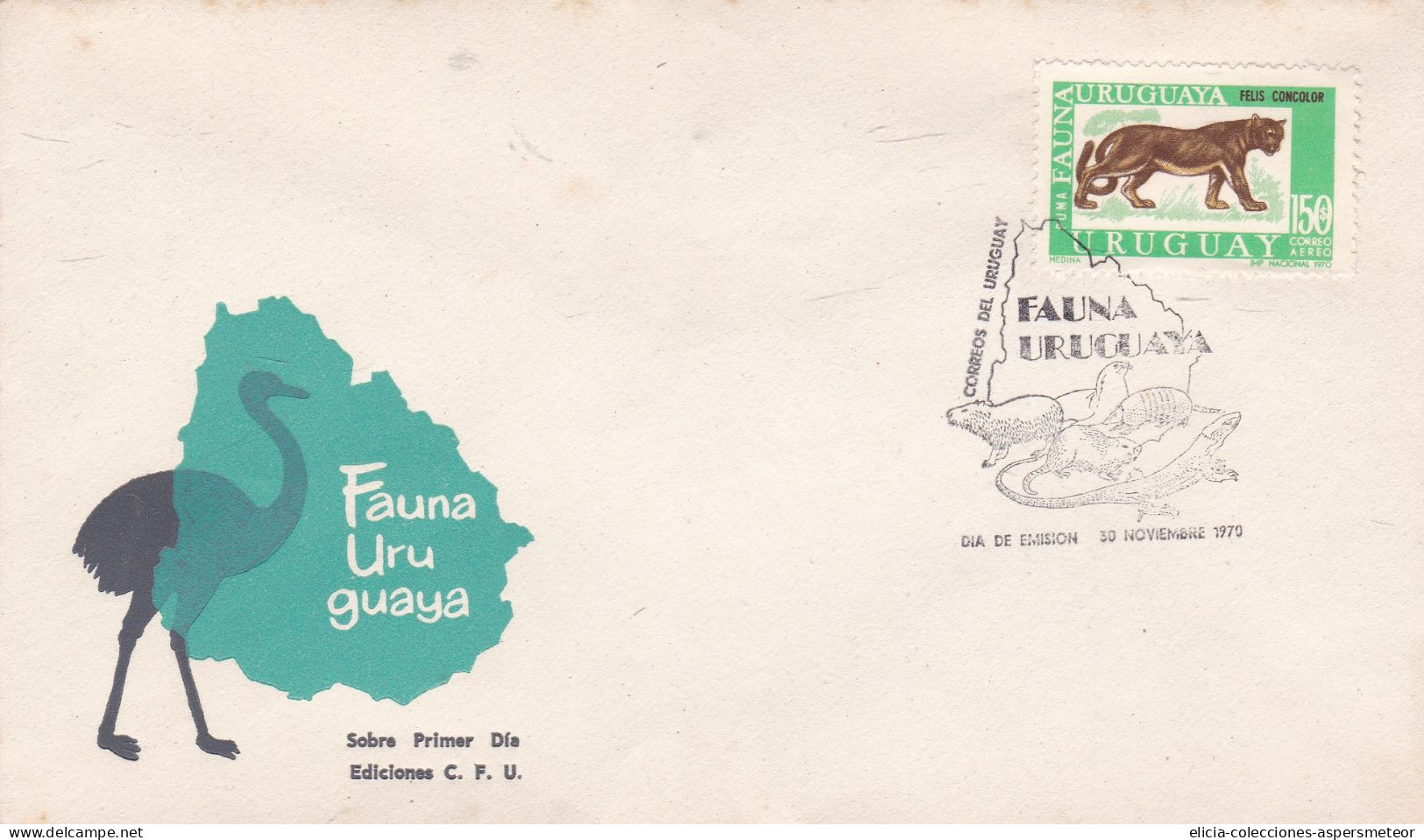 Uruguay - 1970 - FDC - Uruguayan Fauna - Felis Concolor Stamp - Caja 30 - Uruguay