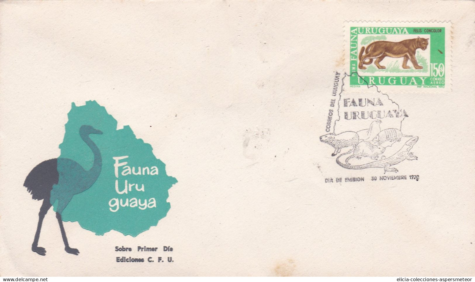 Uruguay - 1970 - FDC - Uruguayan Fauna - Felis Concolor Stamp - Caja 30 - Uruguay